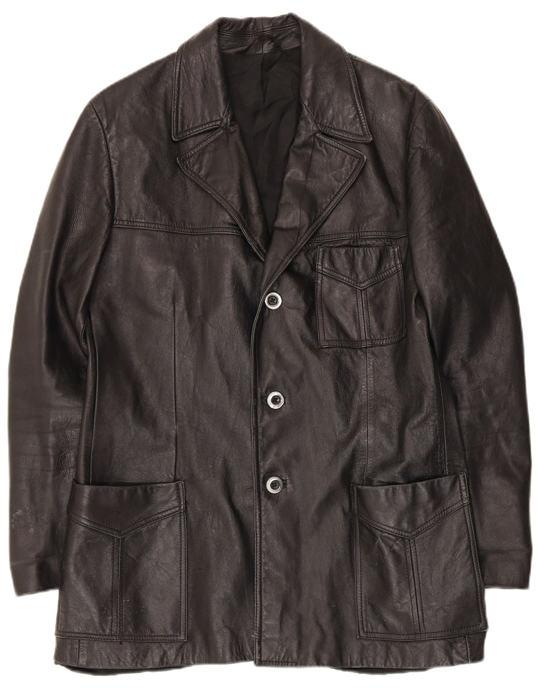 Vintage hombres 3 botones cuero Blazer chaqueta Reino Unido 36 pequeño negro