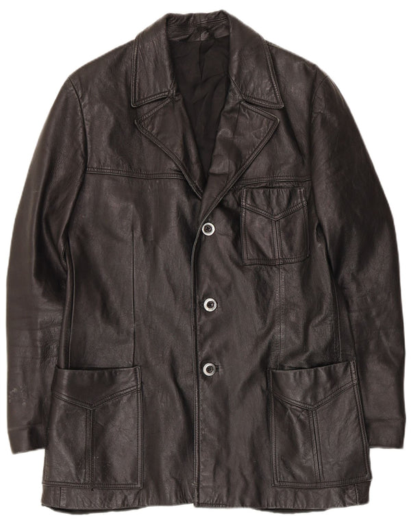 Vintage hombres 3 botones cuero Blazer chaqueta Reino Unido 36 pequeño negro