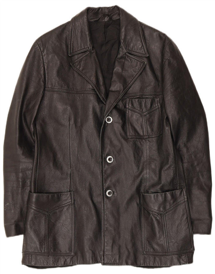 Vintage hombres 3 botones cuero Blazer chaqueta Reino Unido 36 pequeño negro