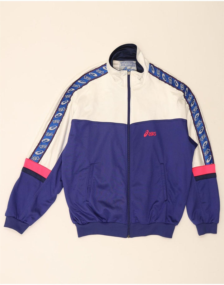 Asics Chaqueta superior de chándal gráfico para hombre IT 54 XL Bloque de color azul