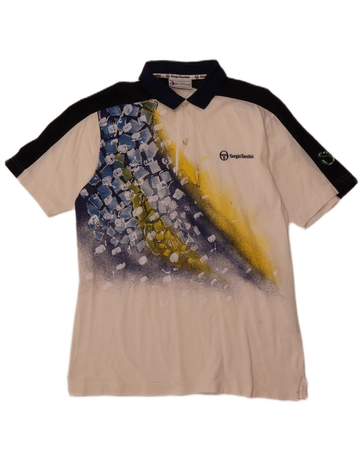 SERGIO TACCHINI Polo gráfico de hombre pequeño de algodón blanco con bloques de color
