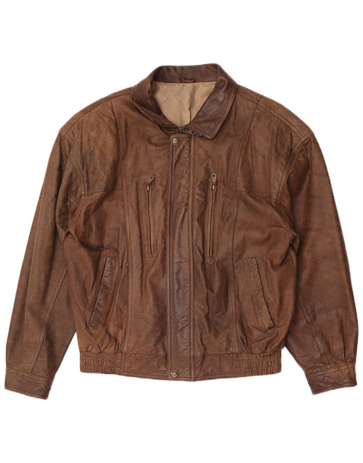 Chaqueta de cuero vintage para hombre IT 48 cuero marrón medio