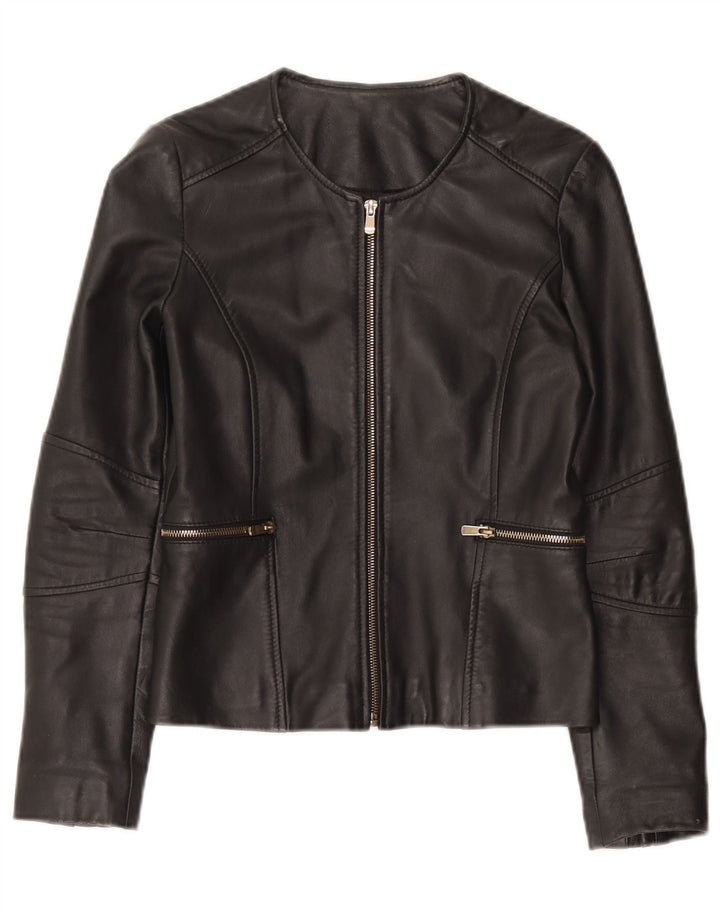 Vintage mujer chaqueta de cuero Reino Unido 10 pequeño cuero negro