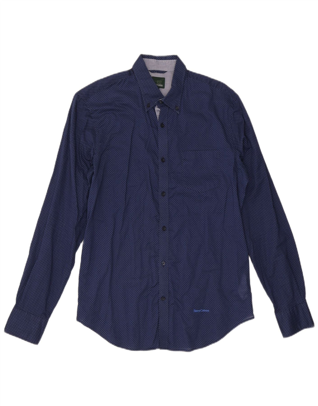HENRY COTTONS Camisa para hombre Talla 39 Algodón con manchas azul marino mediano
