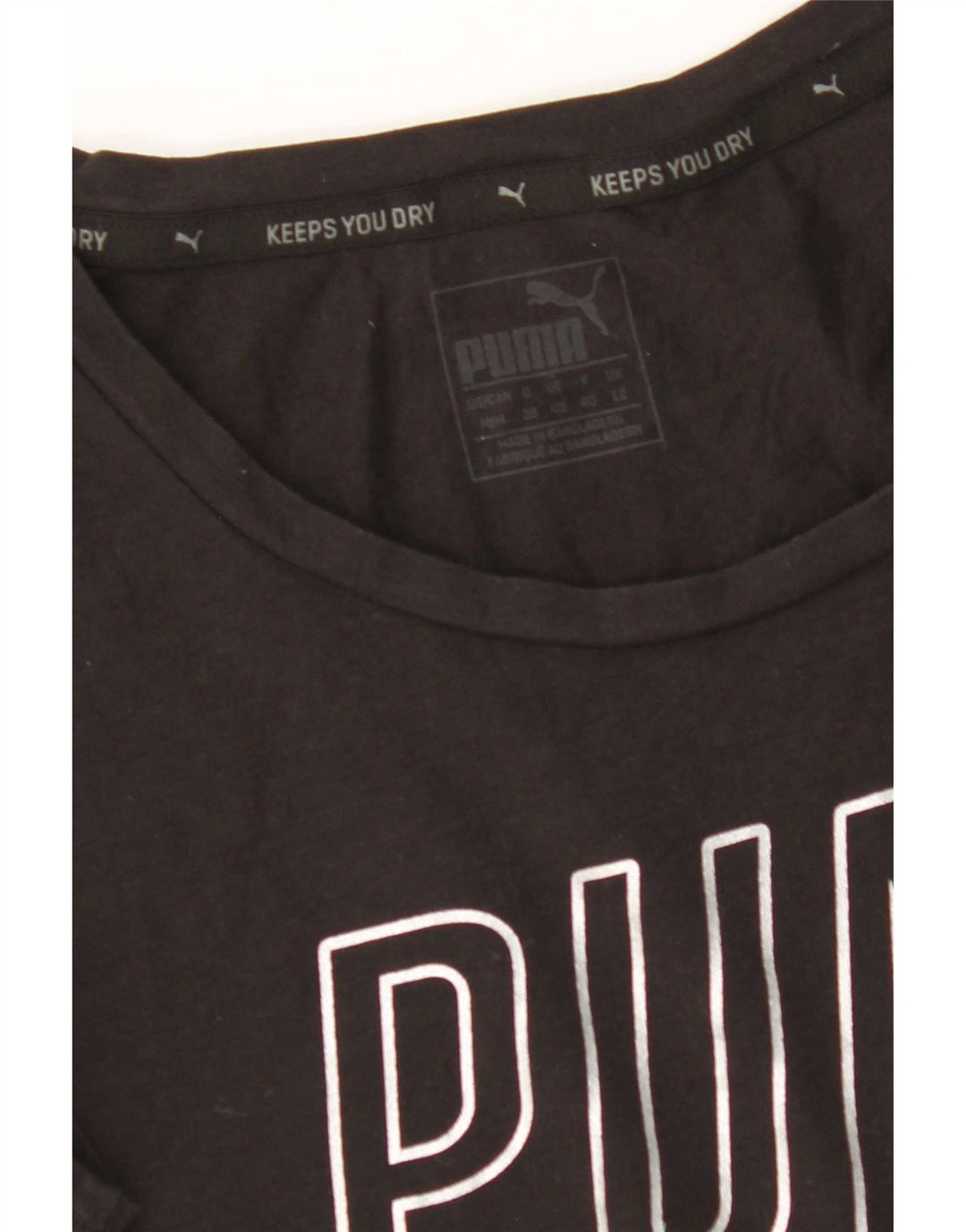 Puma Mujer Crop Graphic Camiseta Top UK 12 Medium Negro