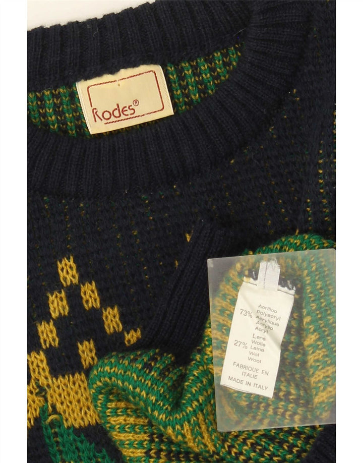 Rodes Jersey De Cuello Redondo Para Hombre Suéter Medio Azul Marino Geométrico Acrílico