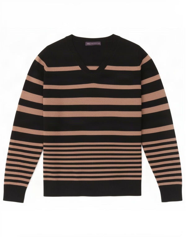 Marks & Spencer Suéter con Cuello en V para Mujer UK 44 Mediano Rayas Negras
