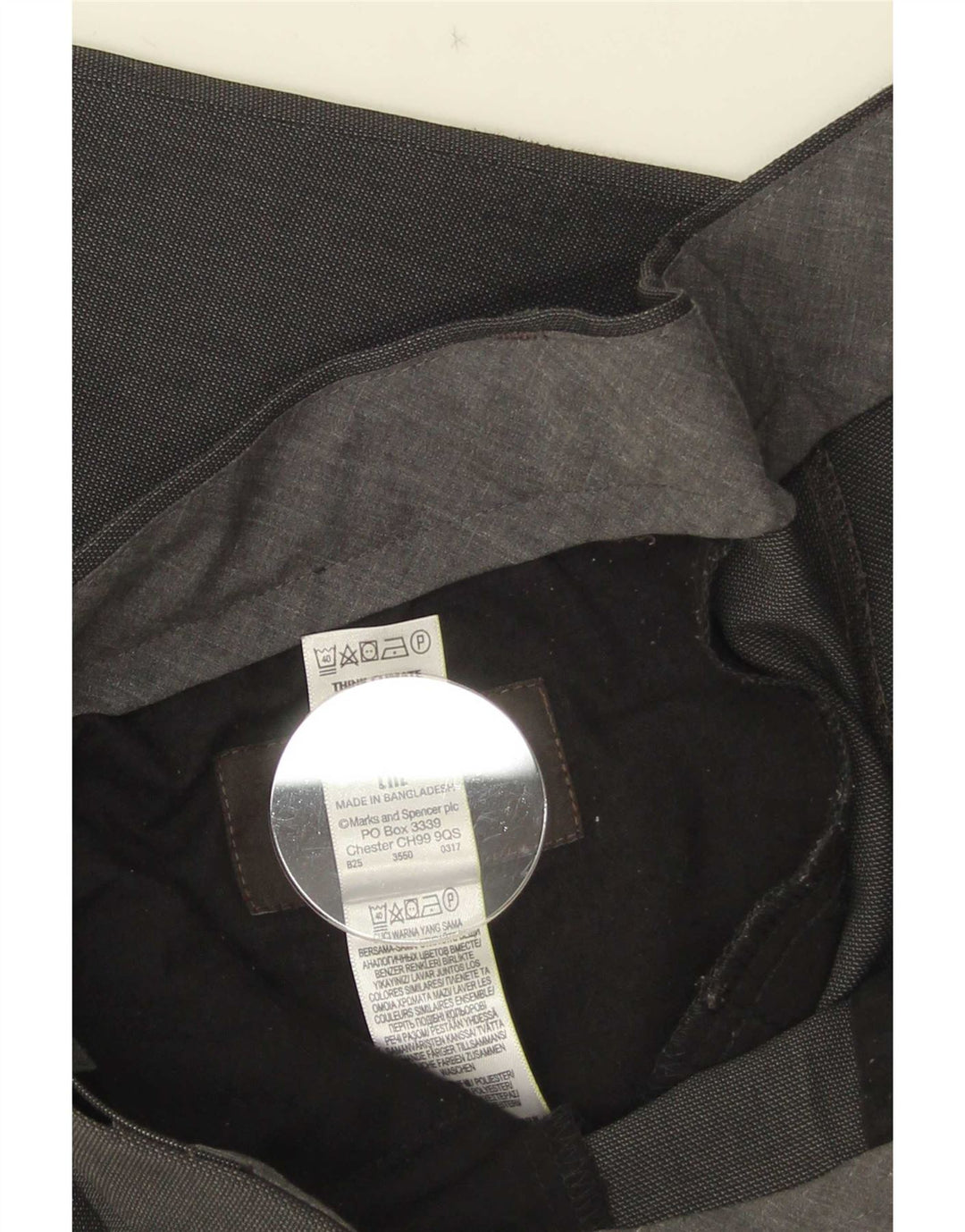 Marks & Spencer Pantalón de traje regular recto para hombre W34 L29 Poliéster gris