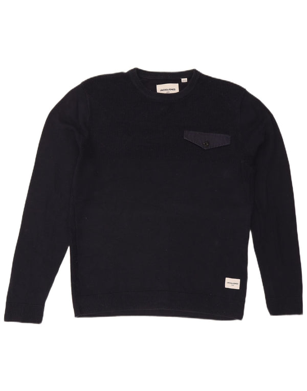 Jack & Jones Jersey con cuello redondo para hombre, talla grande, algodón azul marino