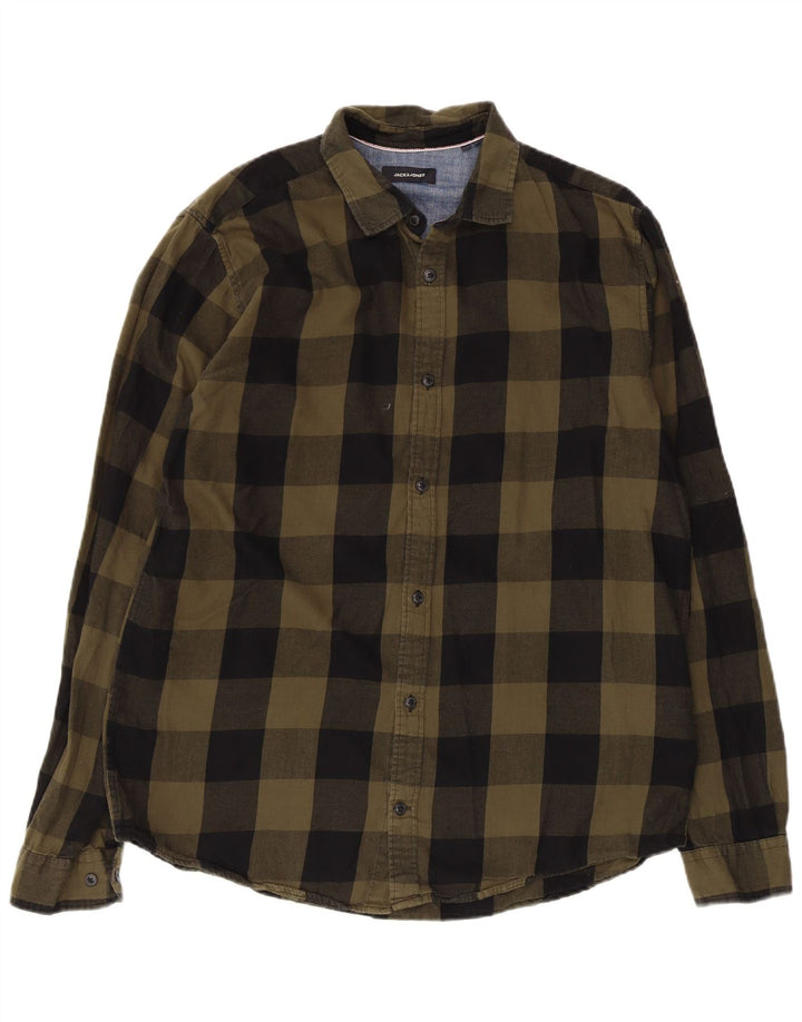 Jack & Jones Hombre Camisa De Franela XL Algodón A Cuadros Caqui