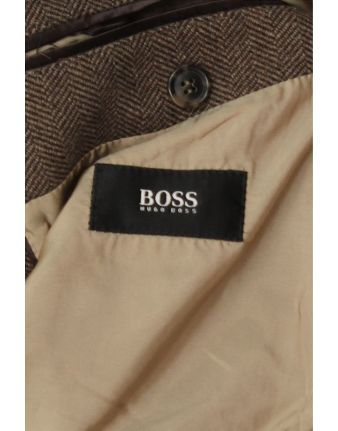 Abrigo Hugo Boss para hombre UK 40 Large Brown Herringbone