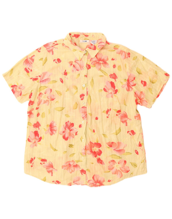Lee Blusa de manga corta para mujer UK 40 XL Algodón floral amarillo