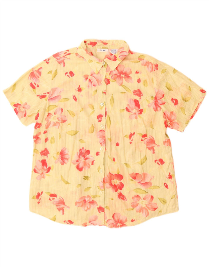 Lee Blusa de manga corta para mujer UK 40 XL Algodón floral amarillo