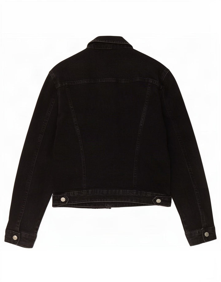 Zara Mujer Crop Denim Chaqueta UK 44 Grande Negro