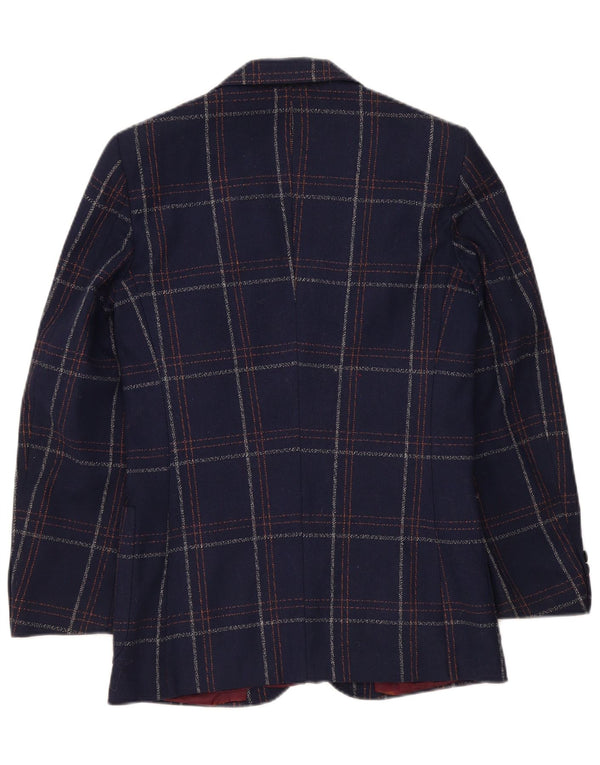 Vintage hombres 2 botones Blazer chaqueta Reino Unido 36 pequeño azul marino cuadros clásico