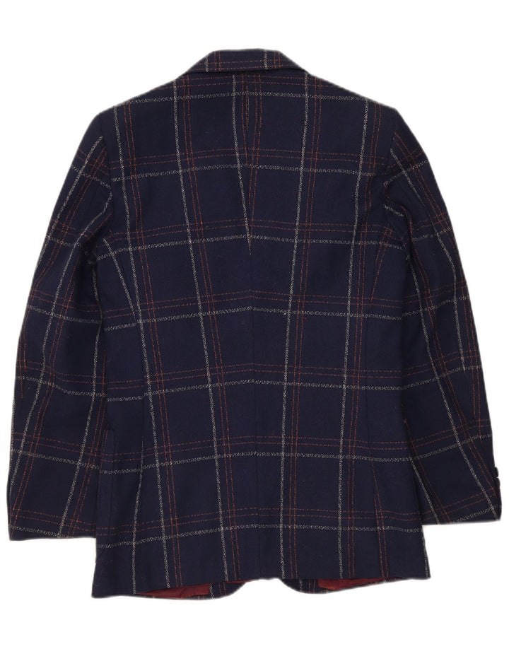 Vintage hombres 2 botones Blazer chaqueta Reino Unido 36 pequeño azul marino cuadros clásico