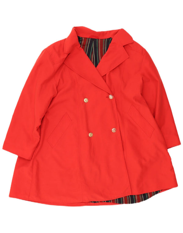 Vintage mujer doble pecho abrigo Reino Unido 16 poliéster rojo grande