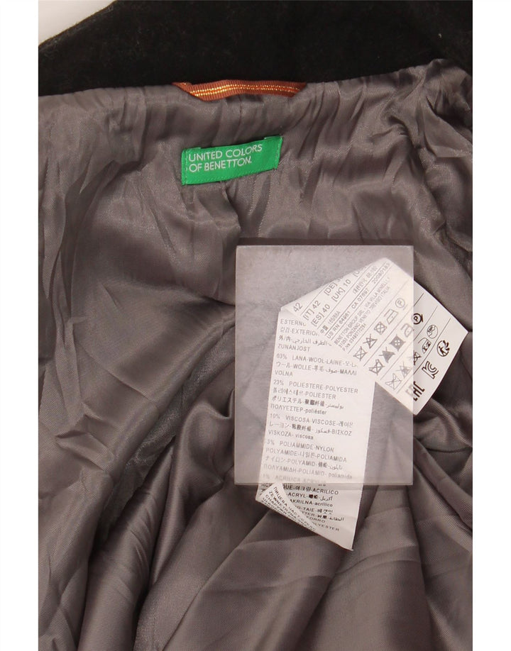 Benetton Abrigo Extragrande Mujer UK 40 Small Lana Negra