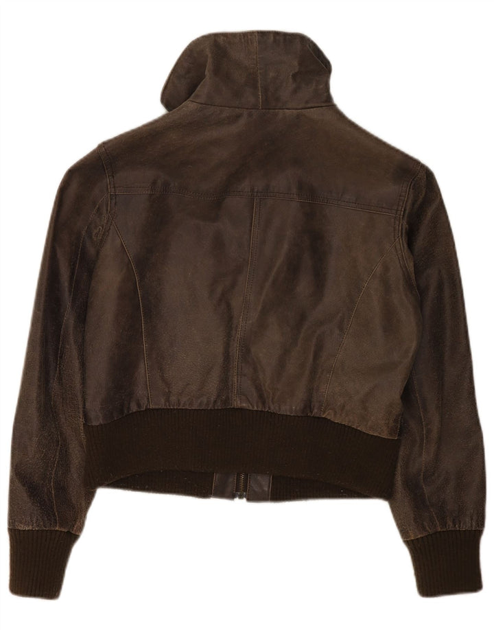 BAY Chaqueta de cuero corta para mujer UK 46 Cuero marrón grande