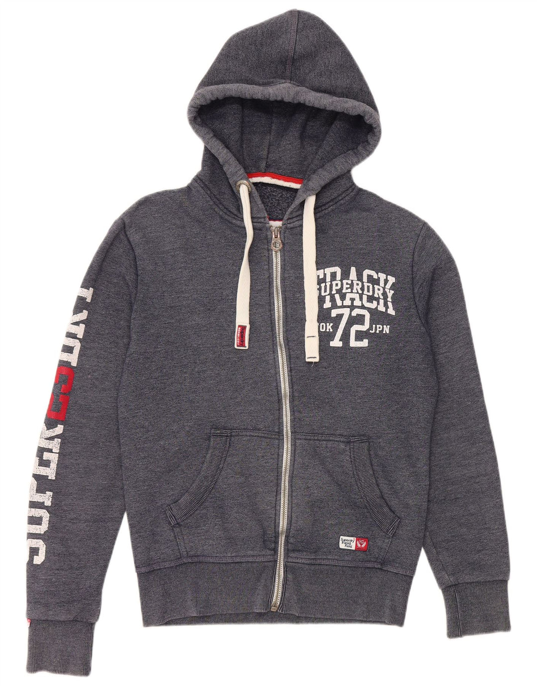 SUPERDRY Suéter con capucha y cremallera gráfica para hombre pequeño de algodón azul marino