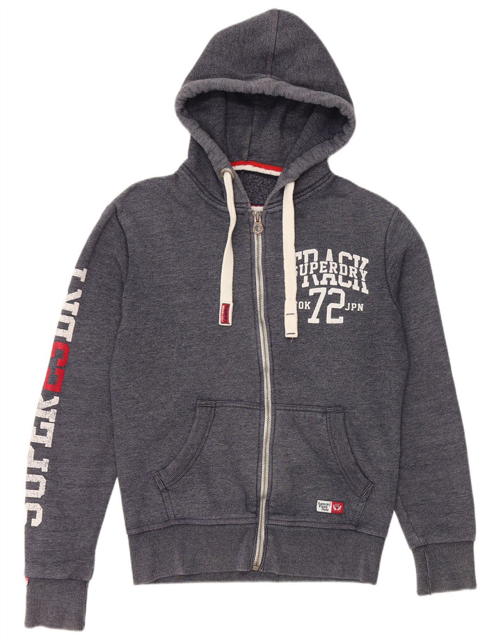 SUPERDRY Suéter con capucha y cremallera gráfica para hombre pequeño de algodón azul marino