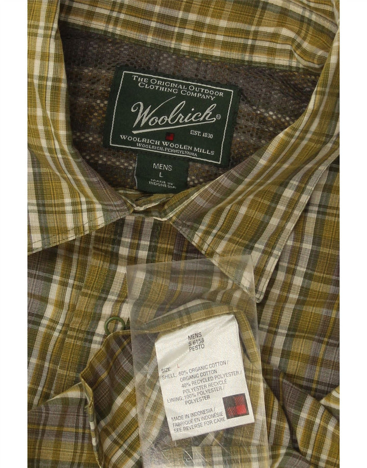 WOOLRICH Mens Short Sleeve Shirt Large Khaki Check Cotton