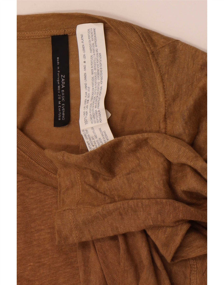 Zara Mujer Top Manga Larga UK 42 Medium Beige Linen