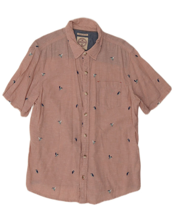 Camisa de hombre de corte regular y manga corta de Fat Face, talla grande, en lino con estampado animal rosa