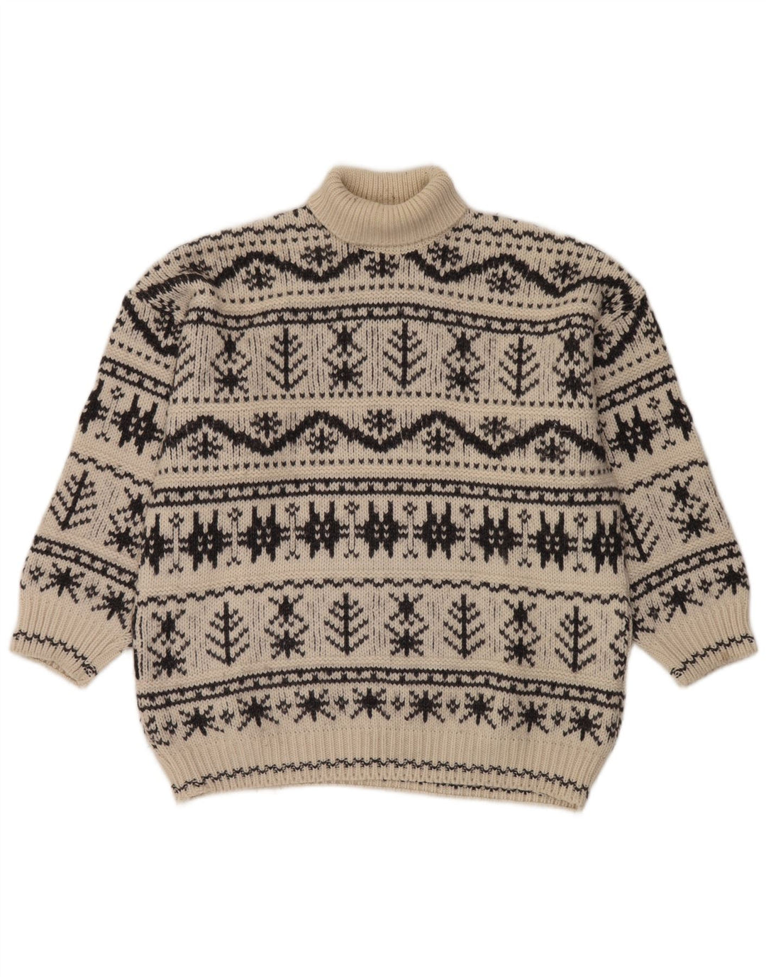 Vintage hombres rollo cuello jersey suéter medio apagado blanco justo isla acrílico