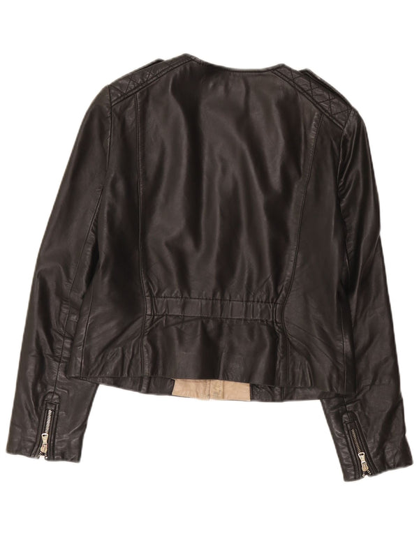 Massimo Dutti Chaqueta de cuero para mujer Reino Unido 44 Grande Cuero negro