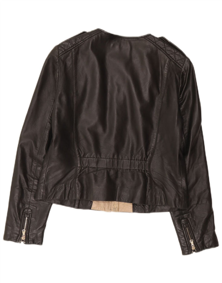 Massimo Dutti Chaqueta de cuero para mujer Reino Unido 44 Grande Cuero negro