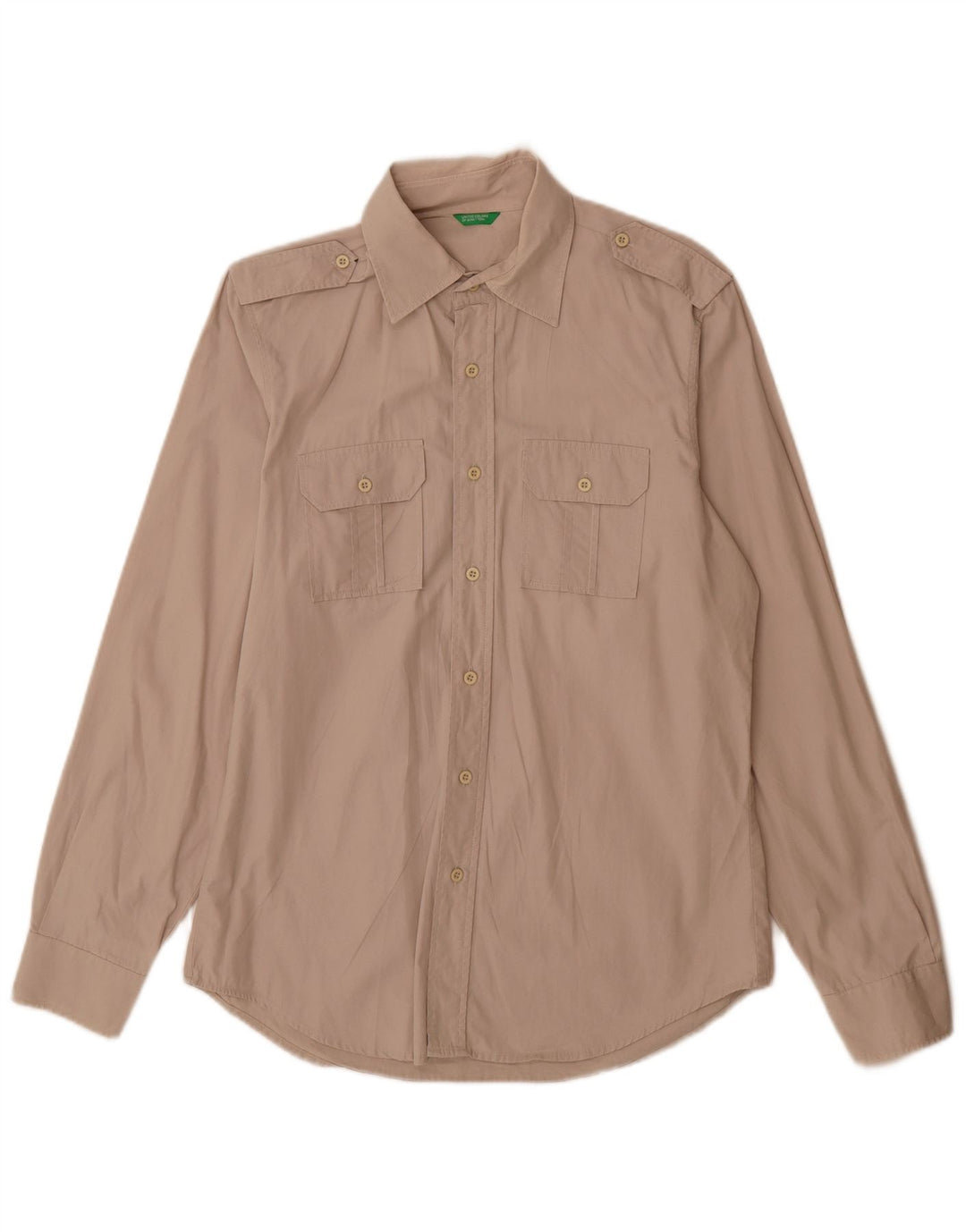 Benetton Camisa Militar Militar Algodón Beige Medio Hombre