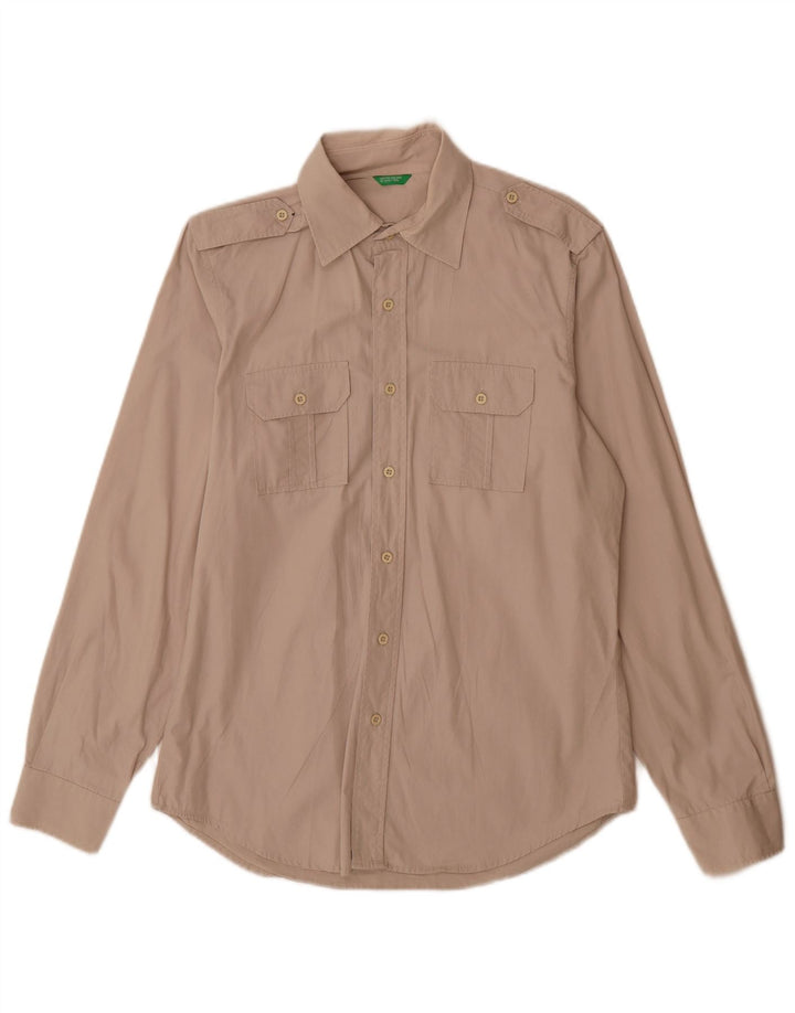 Benetton Camisa Militar Militar Algodón Beige Medio Hombre