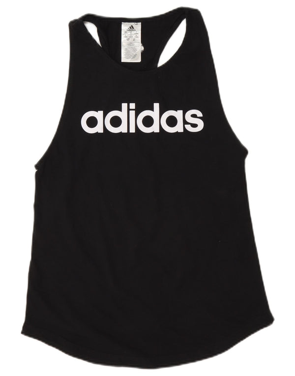 Adidas Mujer Gráfico Chaleco Top Reino Unido 8/10 Pequeño Algodón Negro