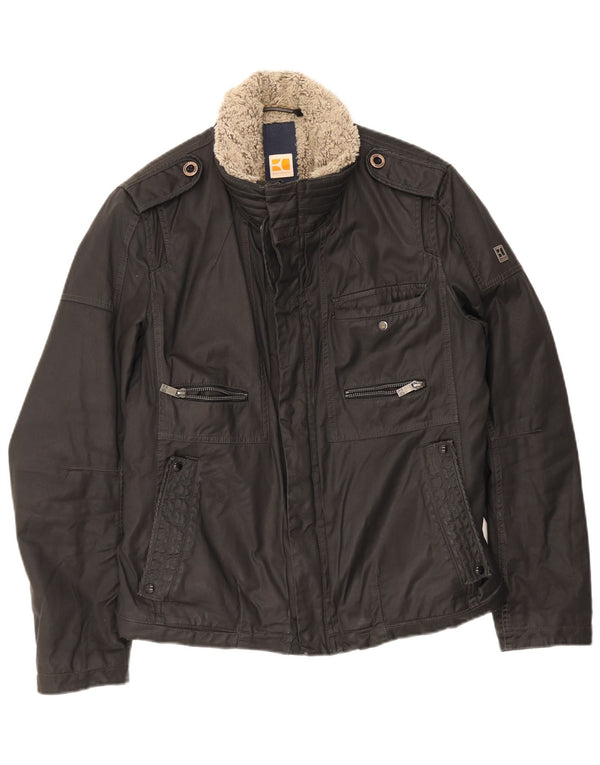 Hugo Boss Chaqueta militar de algodón encerado para hombre EU 50 Algodón gris grande