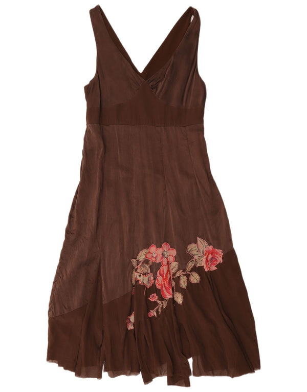 Vestido asimétrico sin mangas para mujer Coast UK 44 Seda floral marrón medio