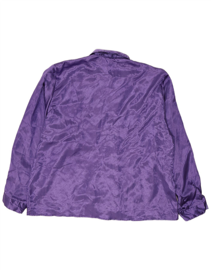 Vintage mujer volante frente camisa blusa IT 56 4XL poliéster púrpura