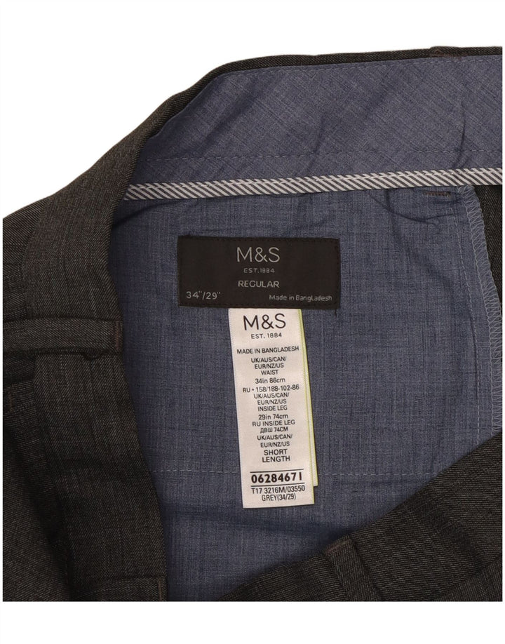 Marks & Spencer Pantalón de traje regular para hombre W34 L29 Poliéster gris