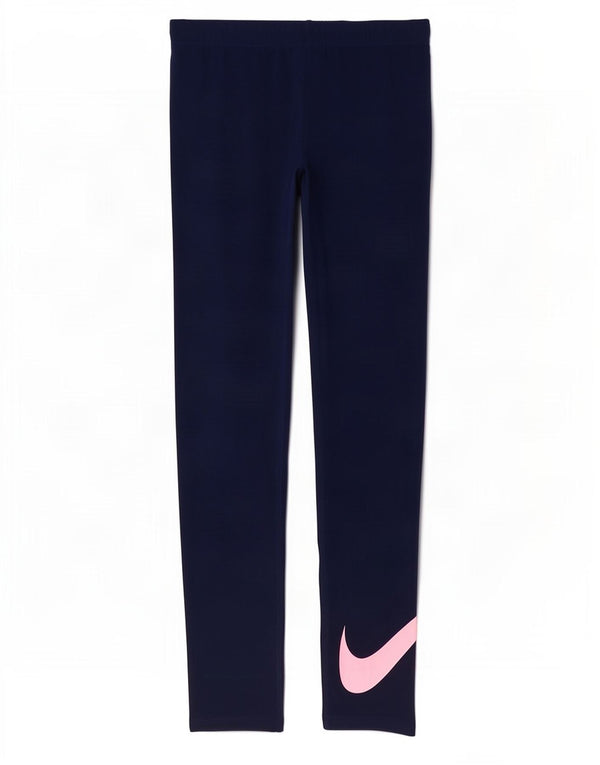 Nike Leggings ajustados con estampado gráfico para niñas de 12 a 13 años, tamaño grande, algodón azul marino