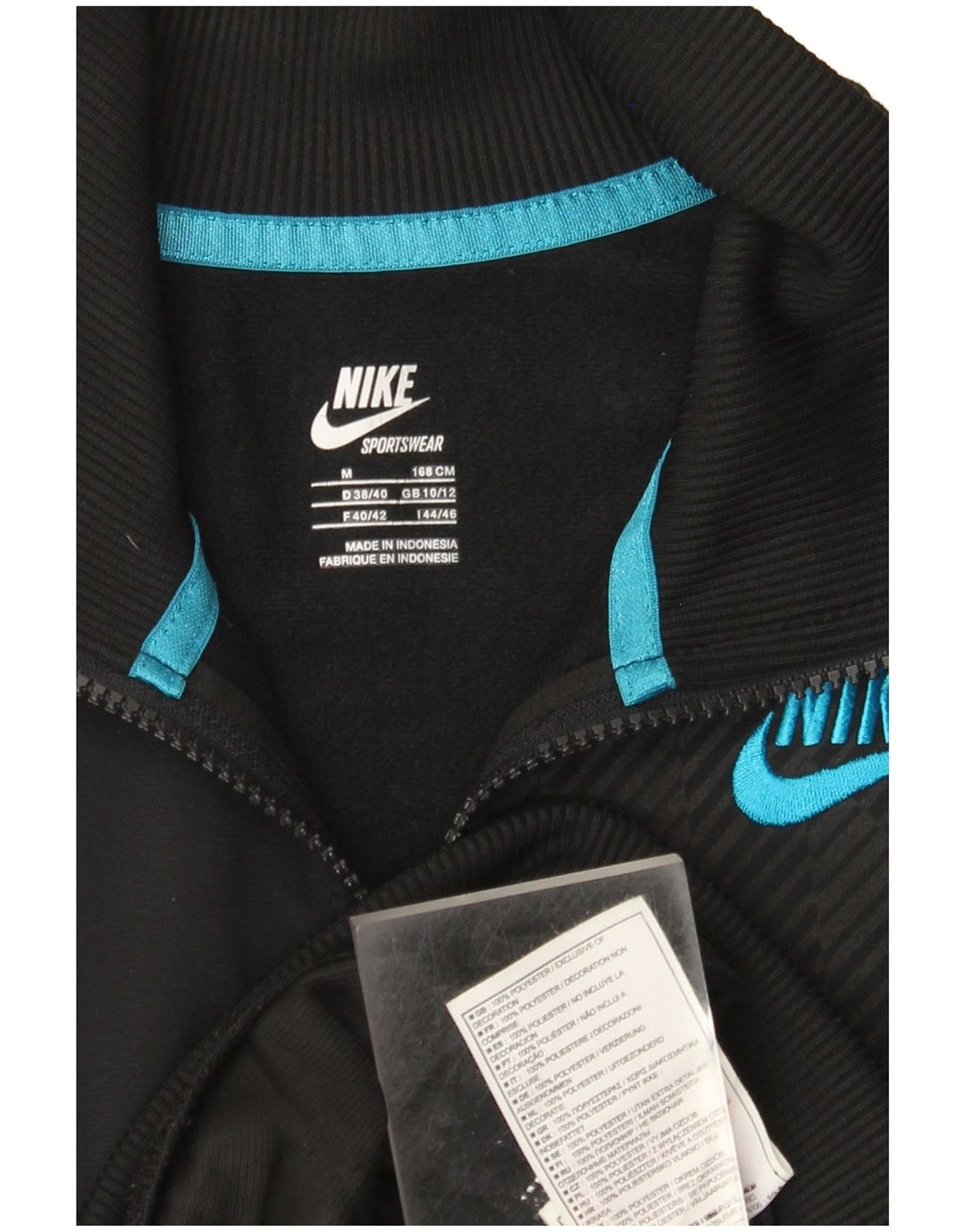 Nike - Chaqueta de chándal para mujer, talla M, color negro, poliéster a rayas