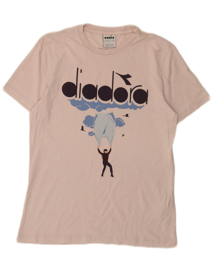 Diadora Hombre Camiseta Gráfica Top Algodón Rosa Medio