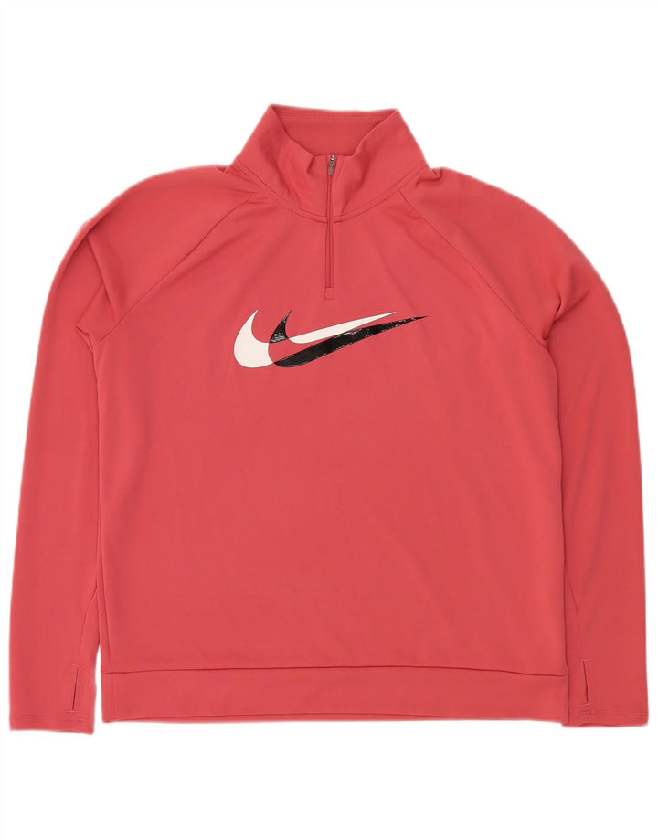 NIKE Mujer Dri Fit Graphic Zip Neck Sudadera Jumper UK 14 Medium Pink