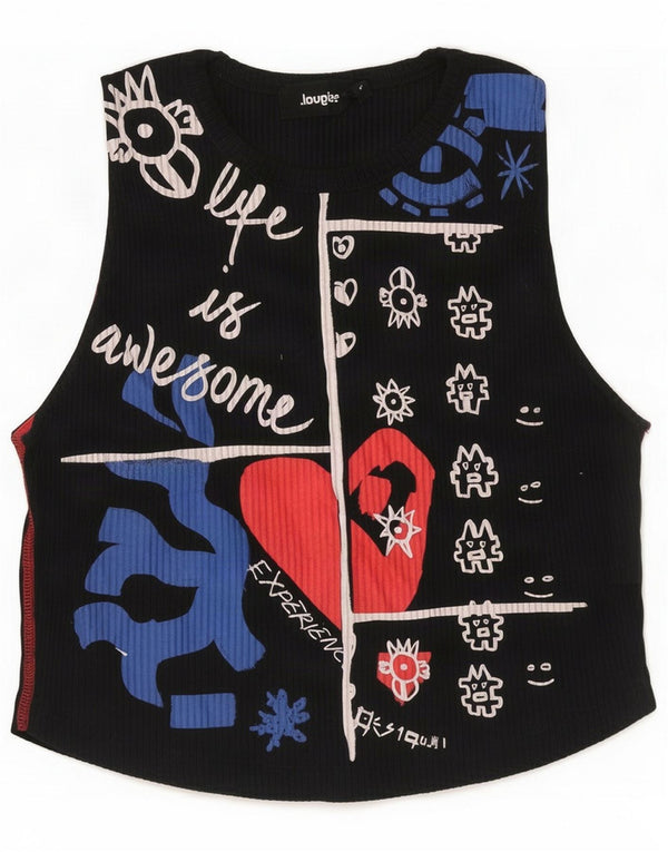Top sin mangas con estampado abstracto y estampado de Desigual para mujer UK 44 Large Black
