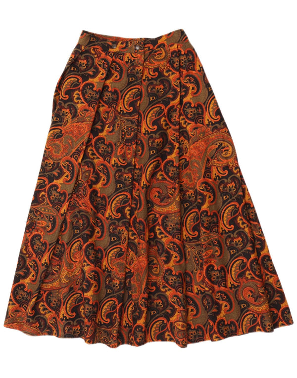Vintage mujer falda acampanada W26 pequeño marrón paisley