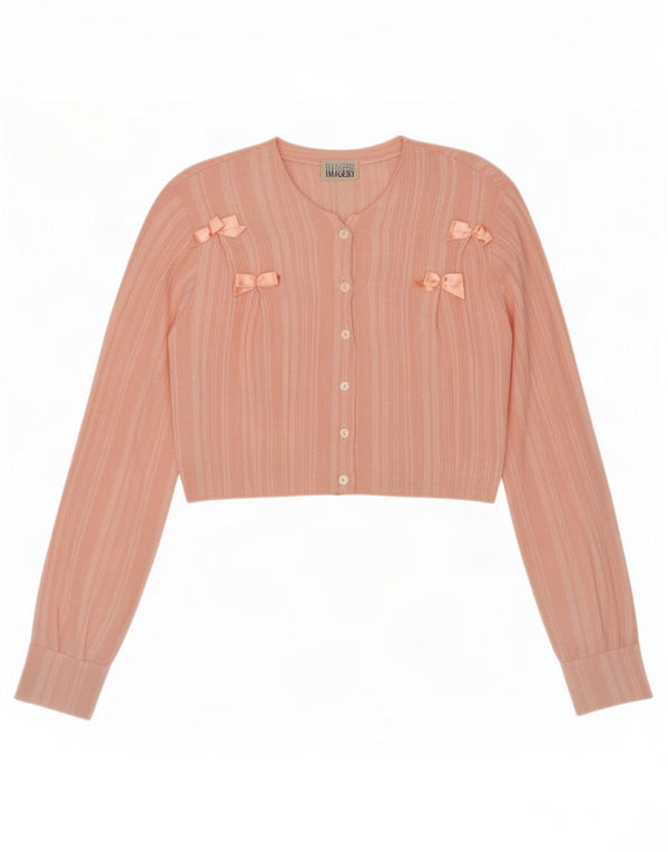 Vintage mujer crop manga larga camisa blusa Reino Unido 14 medio rosa rayas