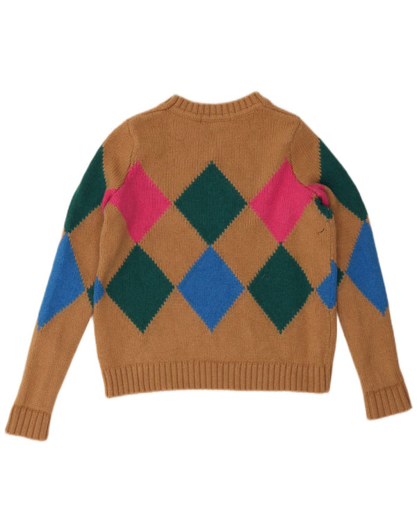 Boden Suéter corto con cuello redondo para mujer UK 40 Small Marrón Argyle/Diamante