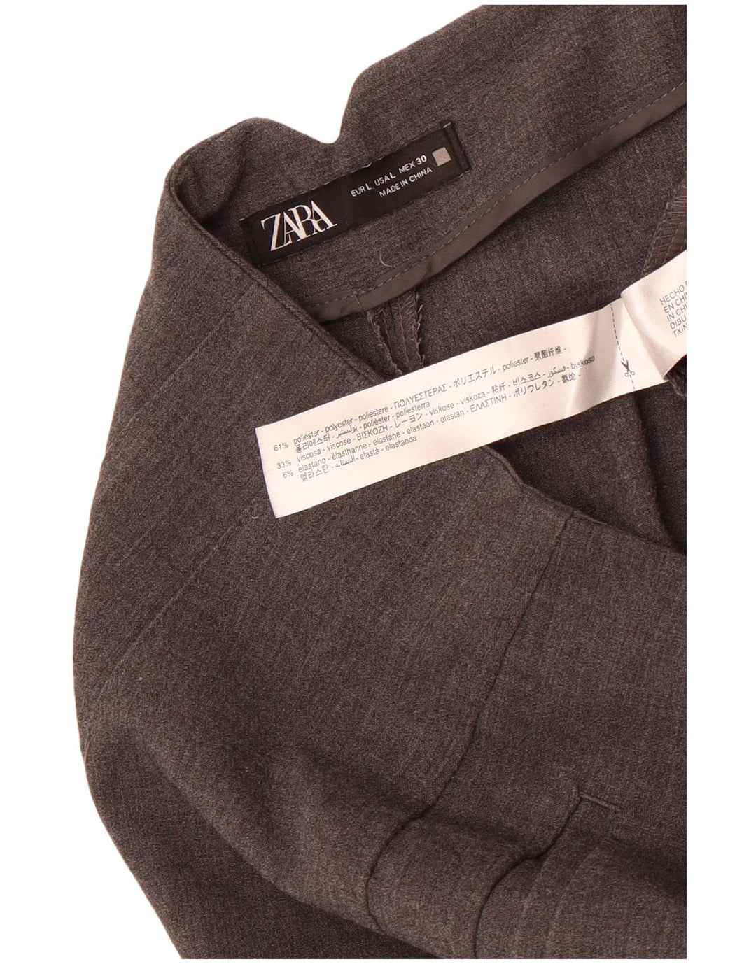 Zara Mujer Pantalón Chino Tapered Grande W30 L26 Poliéster Gris