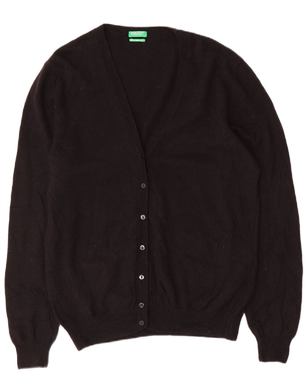 BENETTON Suéter Cárdigan para Mujer UK 40 XL Lana Merino Negra
