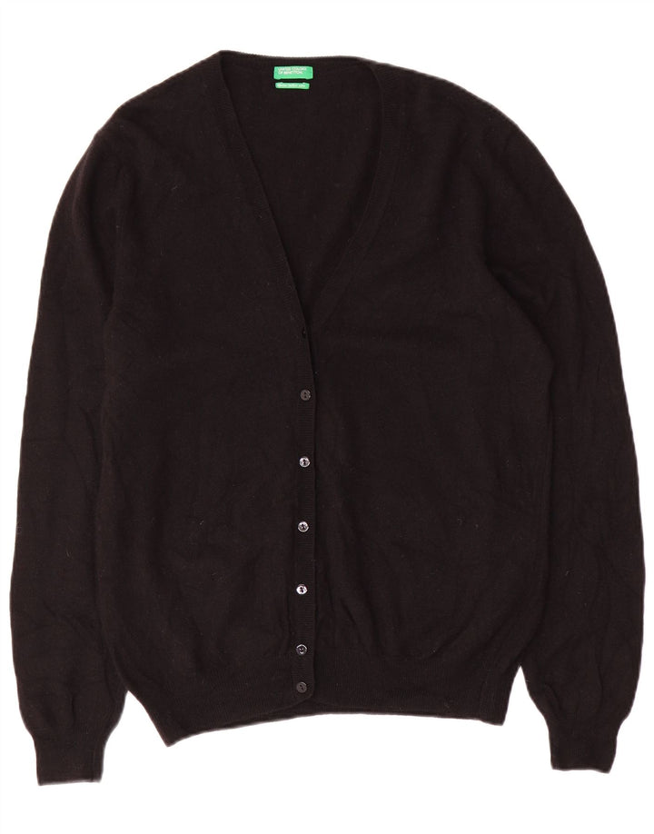 BENETTON Suéter Cárdigan para Mujer UK 40 XL Lana Merino Negra