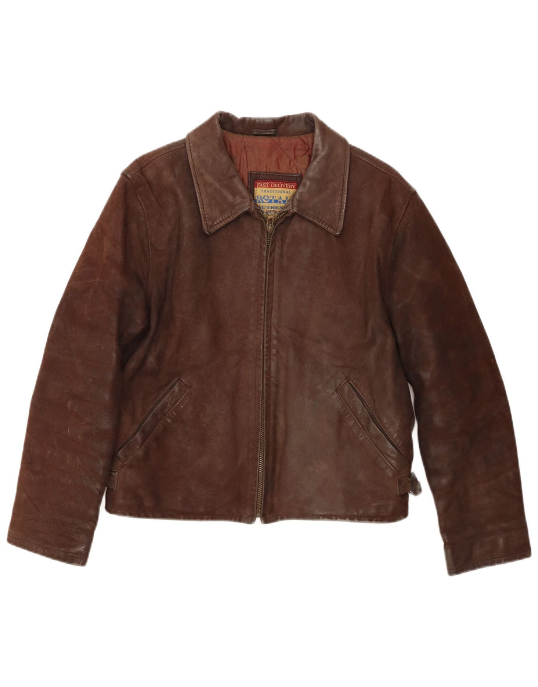 Vintage mujer chaqueta de cuero Reino Unido 14 cuero marrón medio